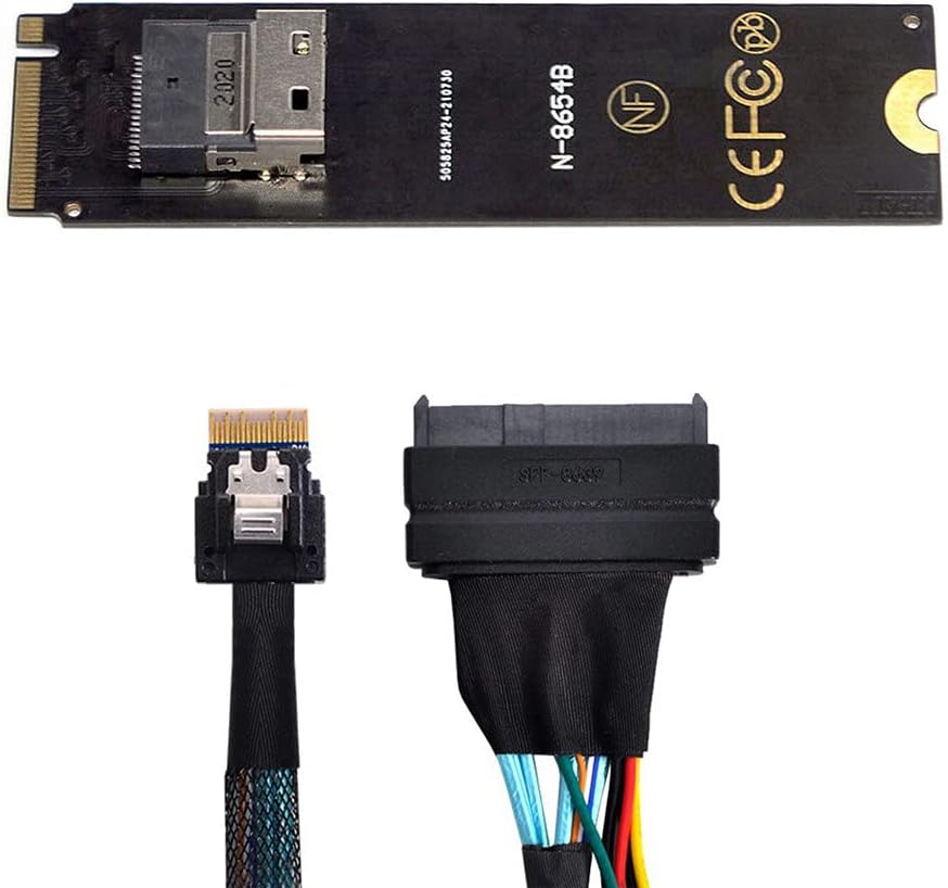 NGFF M-Key NVME to SFF-8654 Slimline SAS Card Adapter and U.2 SFF-8639 NVME PCIe SSD Cable, Pack of 2 Y441429