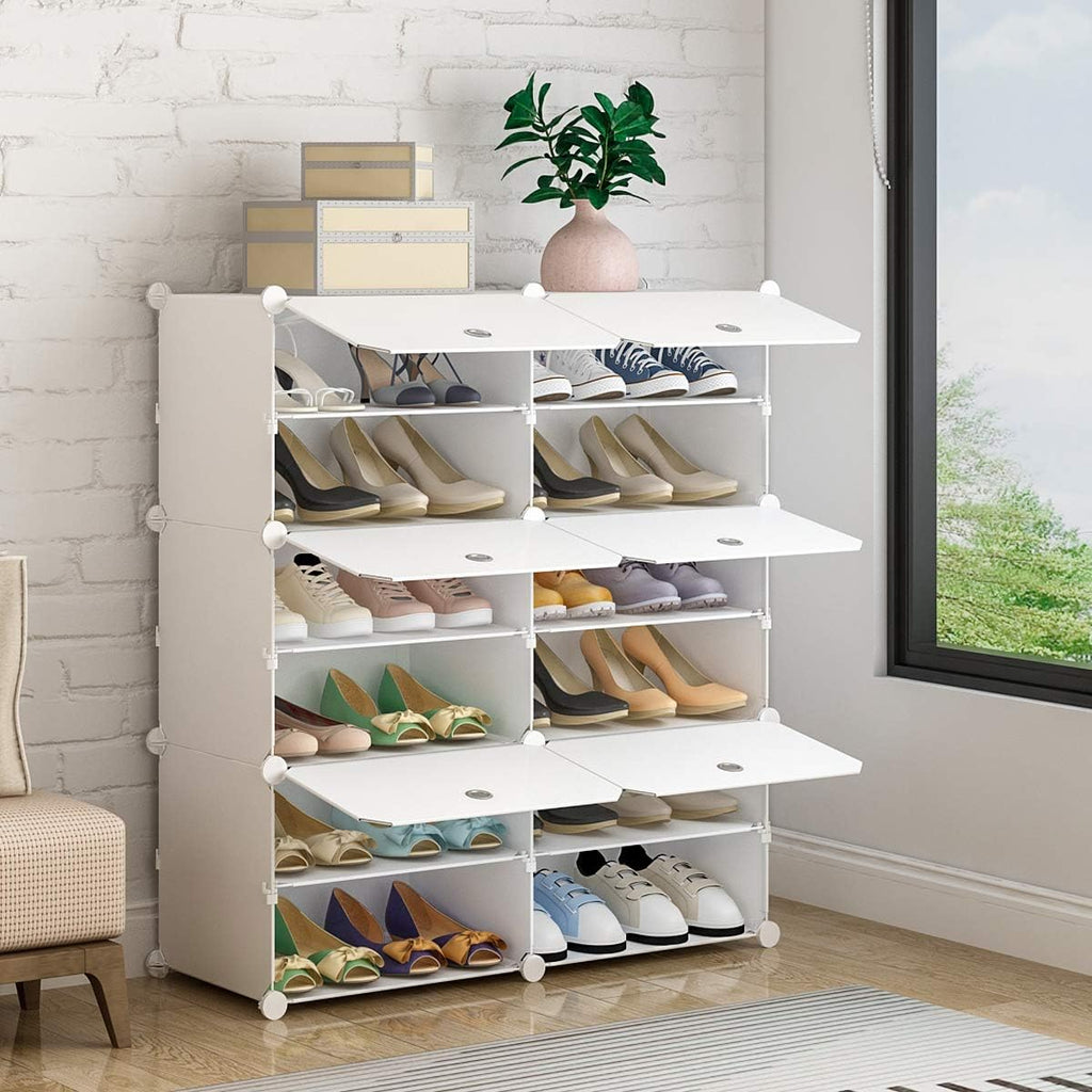 White 72 Pair Plastic Shoe Rack with Doors E775