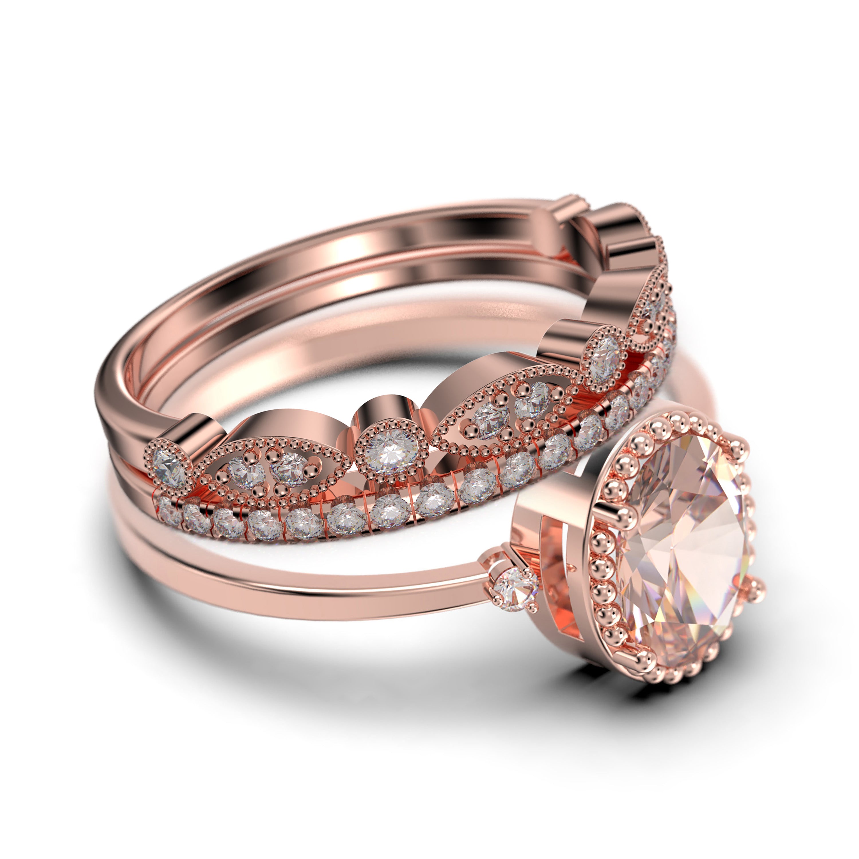 2.35 Carat Oval Cut Morganite And Diamond Moissanite Engagement Ring In 925 Sterling Silver With 18k Rose Gold Plating C4324