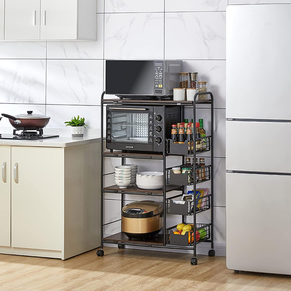 3-Tier Kitchen Standing Bakers Rack with Storage Basket Z474