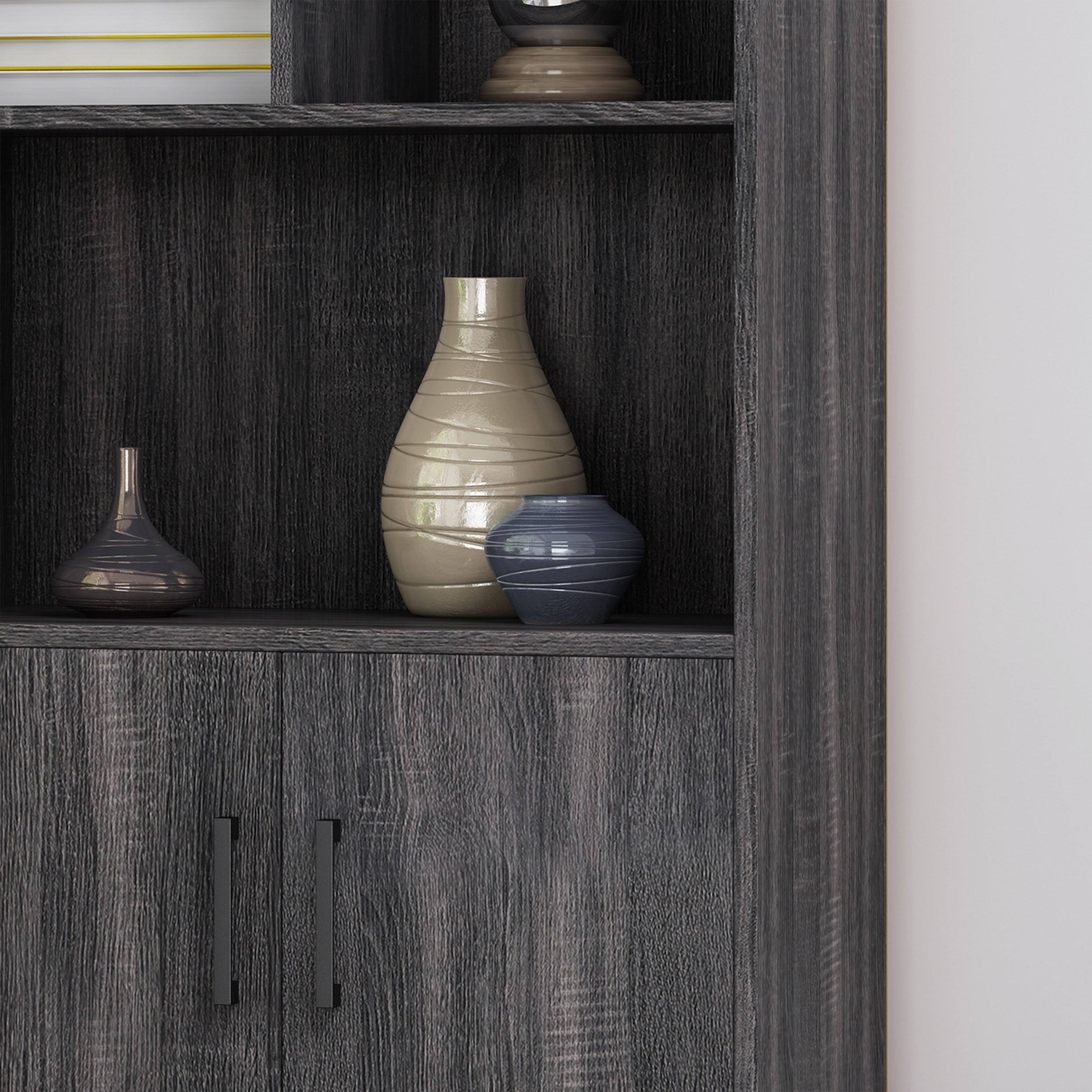 Walnut and Black Faux Wood Cube Bookcase Y9228