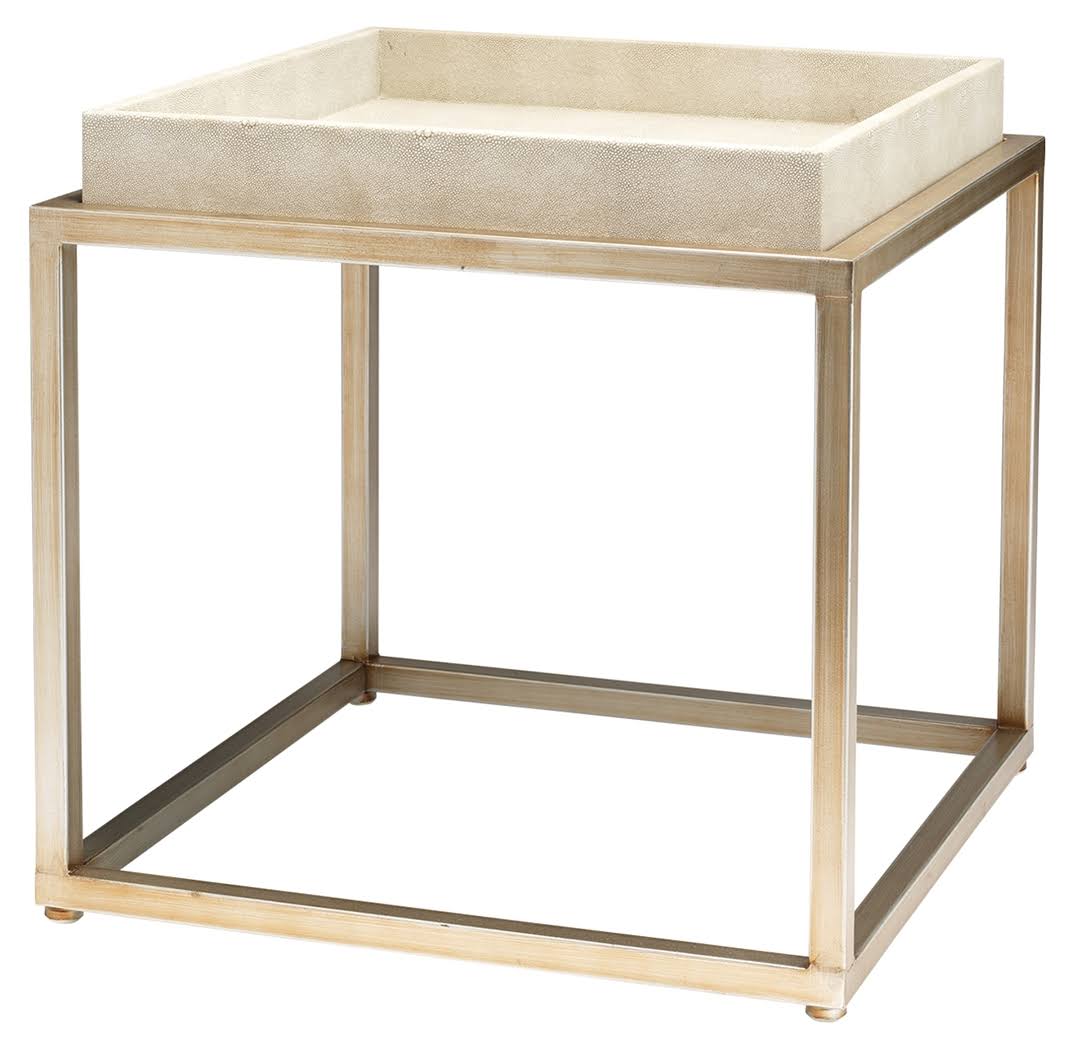 White Leather Square Side Table D9036