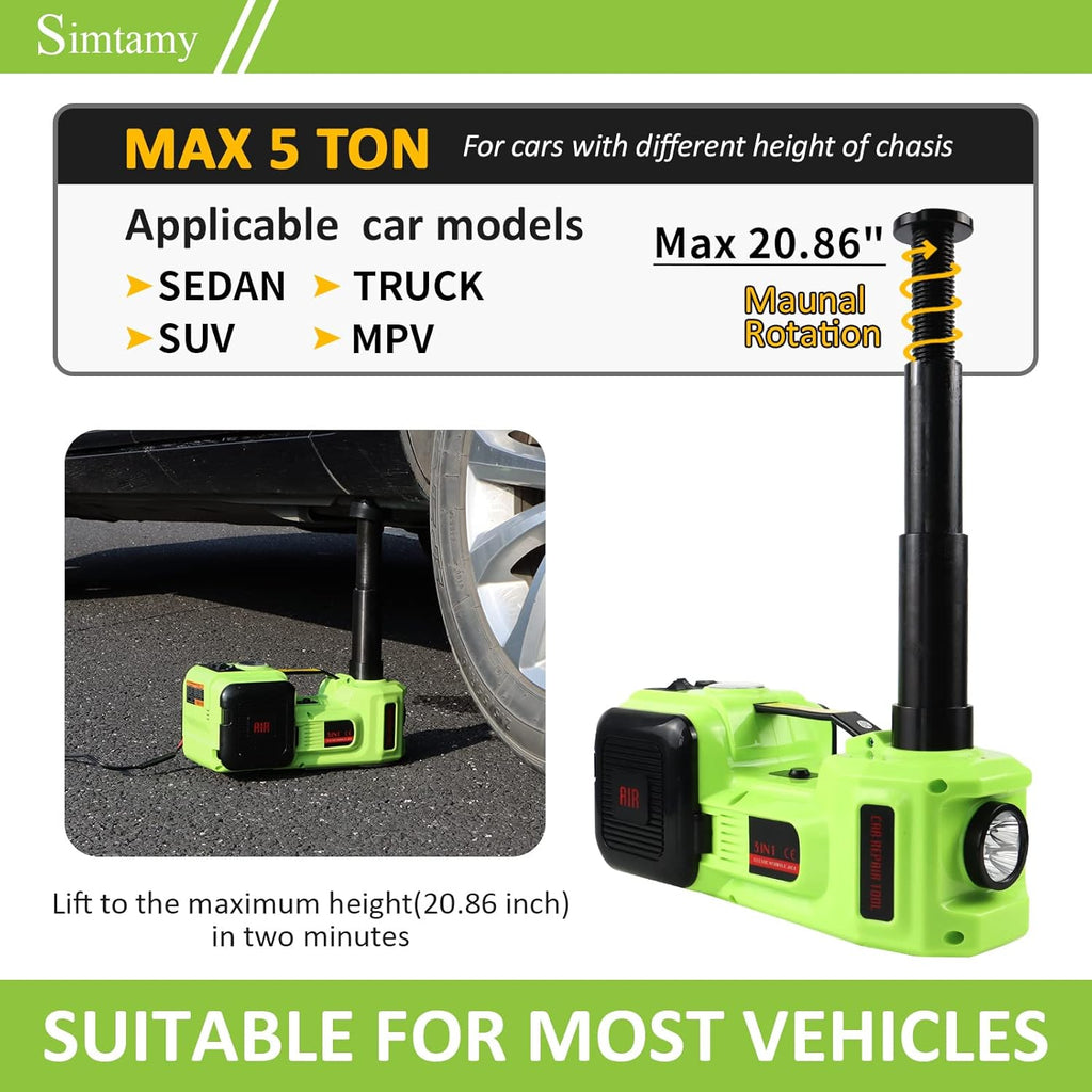 5T Hydraulic Electric Car Jack with Impact Wrench, Tire Inflator and LED Light C378747