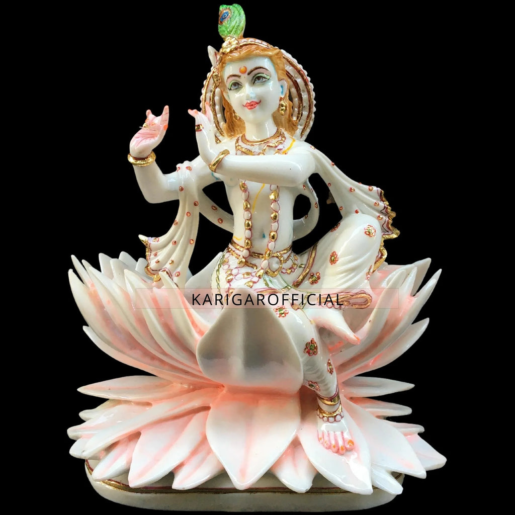 Marble Krishna Statue on Pink Lotus Flower Z521427