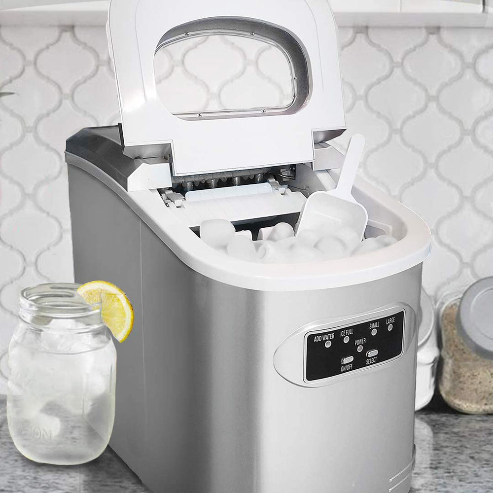 Compact Ice Maker, 27-Pound, Metallic Silver A675314