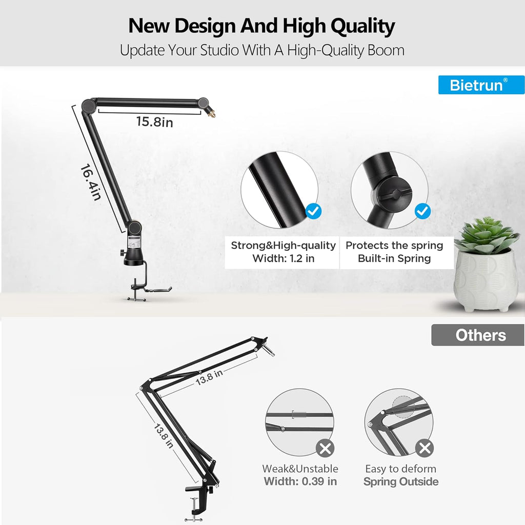 Mic Boom Arm with 3/8 to 5/8 Adapter, Heavy Duty Metal Desk Mount Stand with Hidden Cable Design Z735571