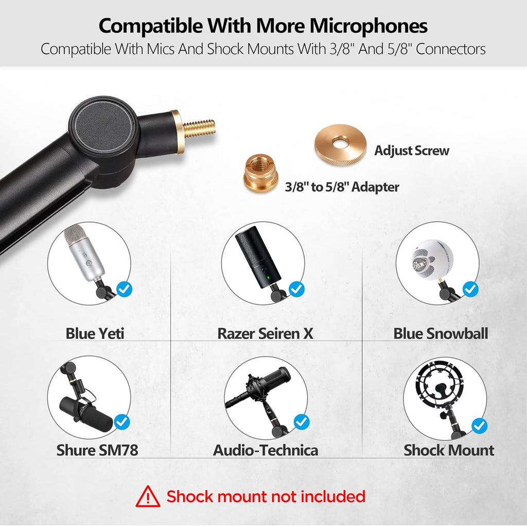 Mic Boom Arm with 3/8 to 5/8 Adapter, Heavy Duty Metal Desk Mount Stand with Hidden Cable Design Z735571