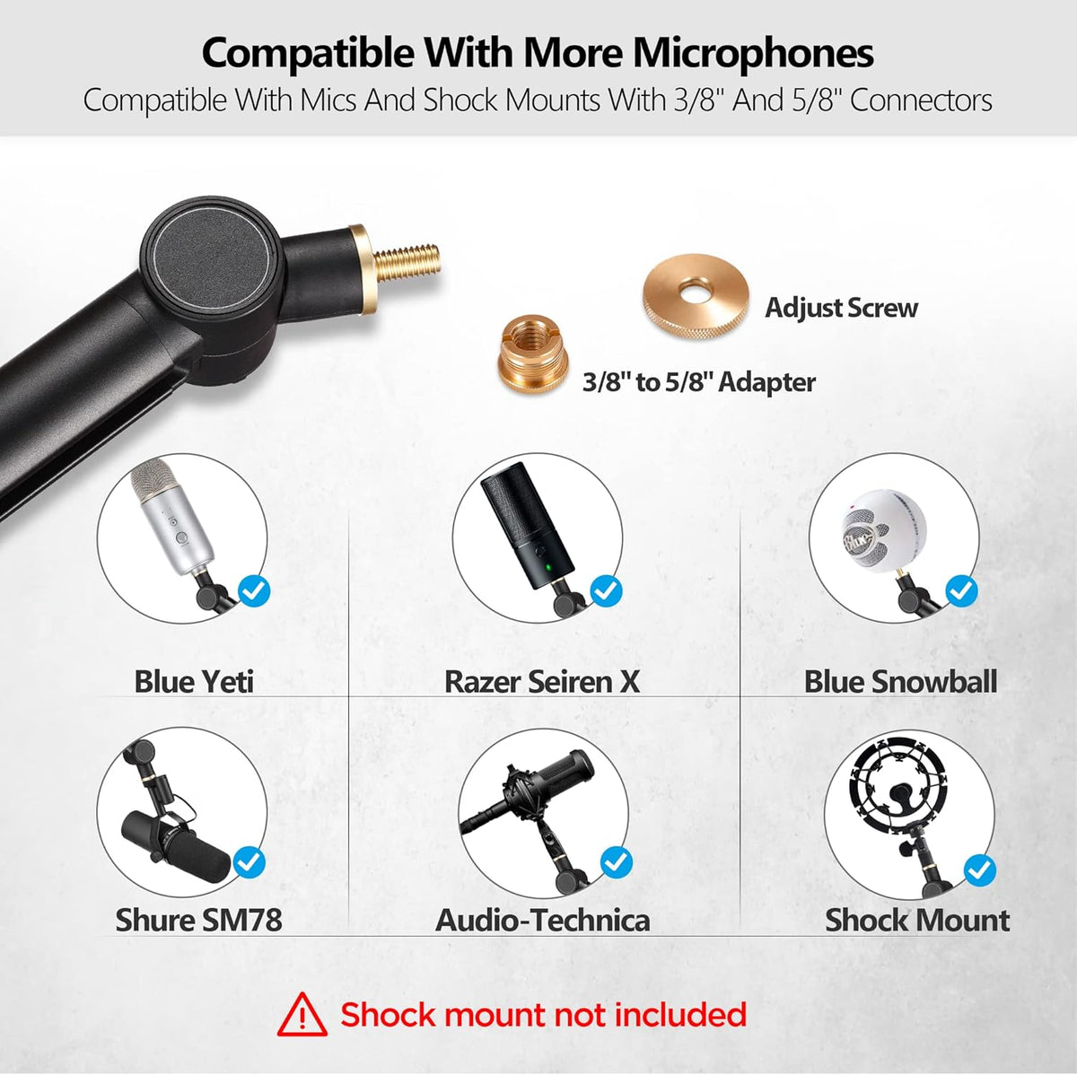 Mic Boom Arm with 3/8 to 5/8 Adapter, Heavy Duty Metal Desk Mount Stand with Hidden Cable Design Z735571