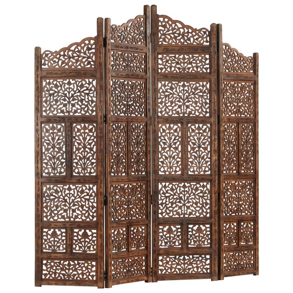 Hand Carved 4-Panel Room Divider Solid Mango Wood S494