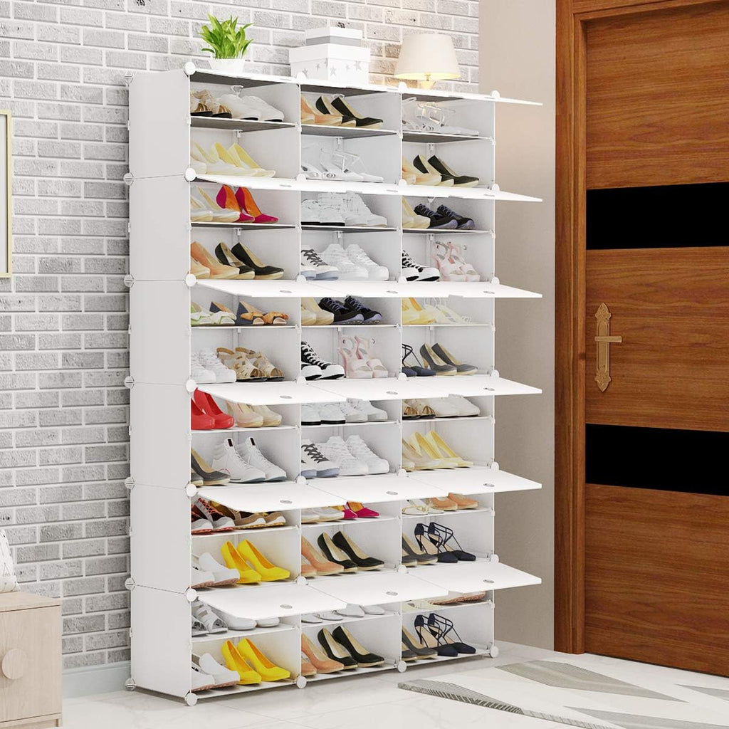 White 72 Pair Plastic Shoe Rack with Doors E775
