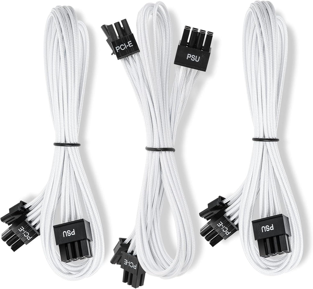 White Modular PSU Sleeved Cable Set, Extension Cable PC Kit, Pack of 2 A705127