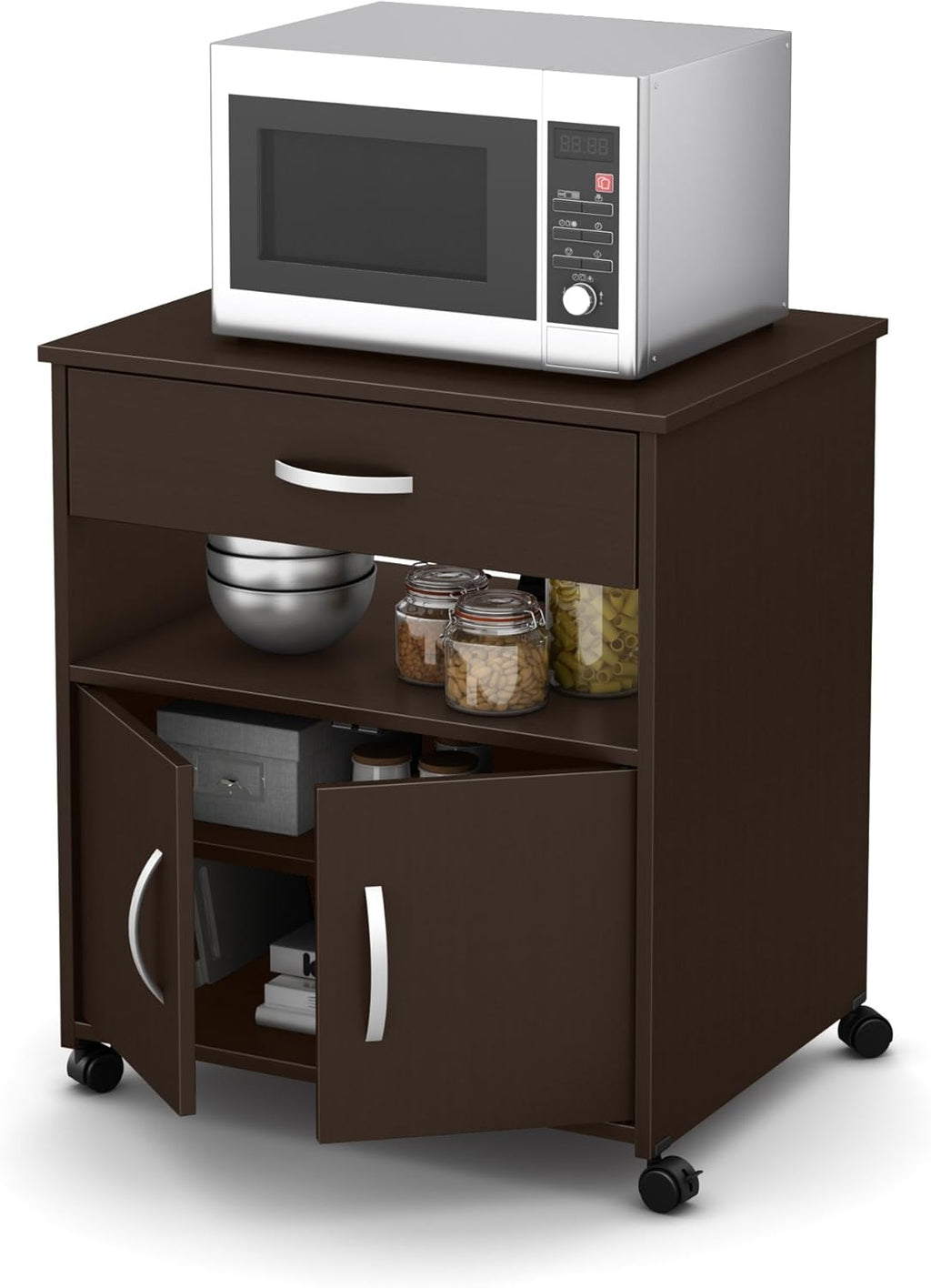 Pure Black Microwave Cart on Wheels F77596