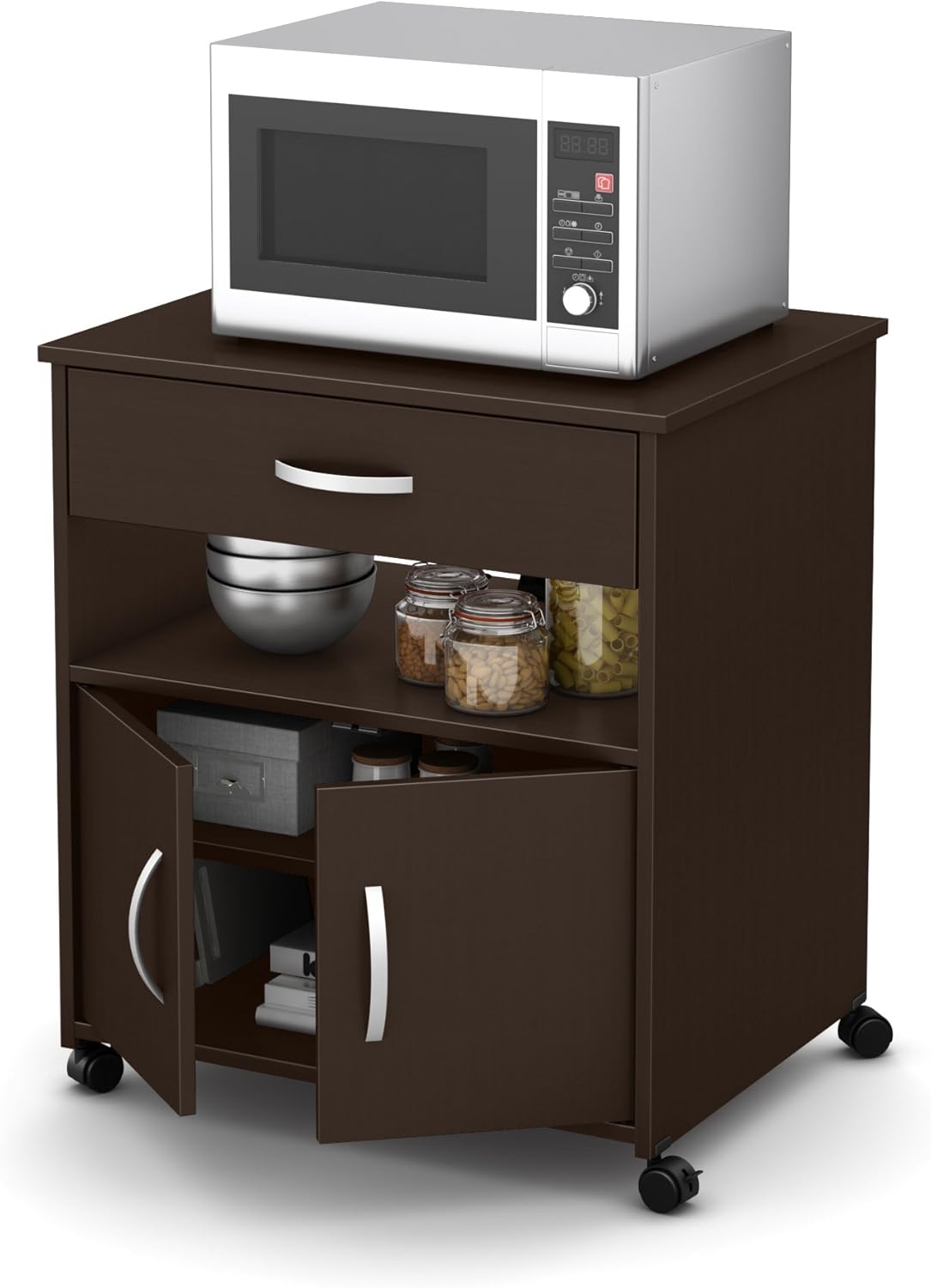 Pure Black Microwave Cart on Wheels F77596