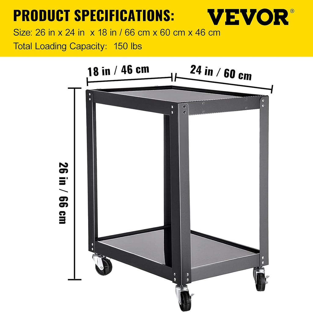 AV Cart with Power Strip, 2 Shelves, 4 Rolling Casters and 2 Locking Brakes O92337
