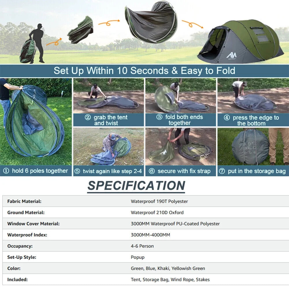 6 Person Pop up Tent with Vestibule F338330