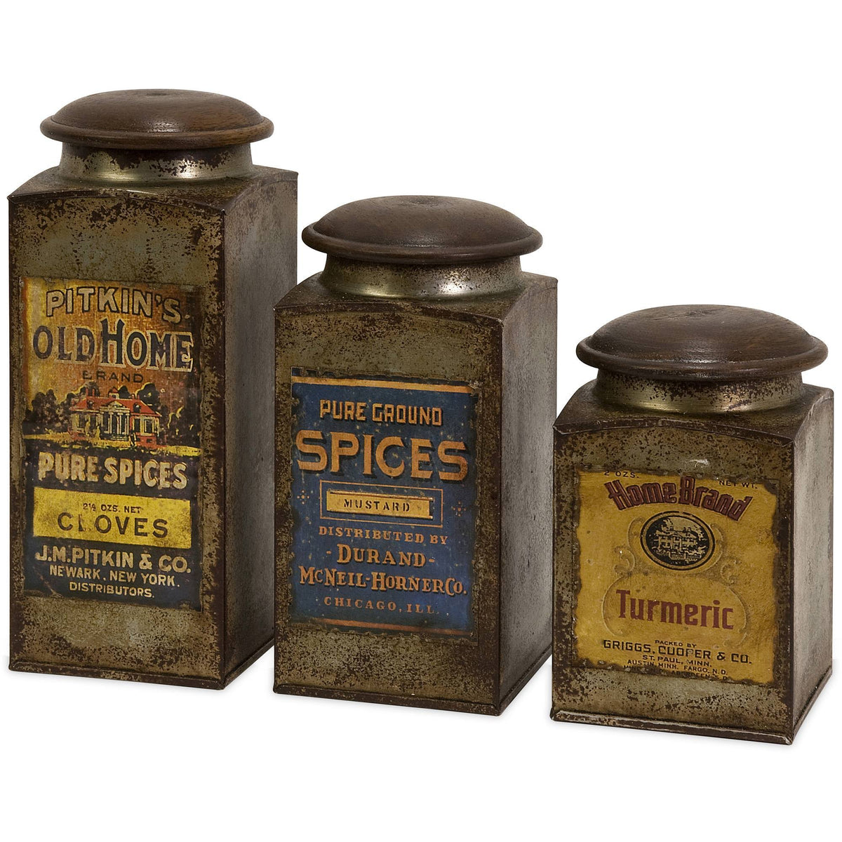 Vintage Label Wood and Metal Canisters (Set of 3) F859