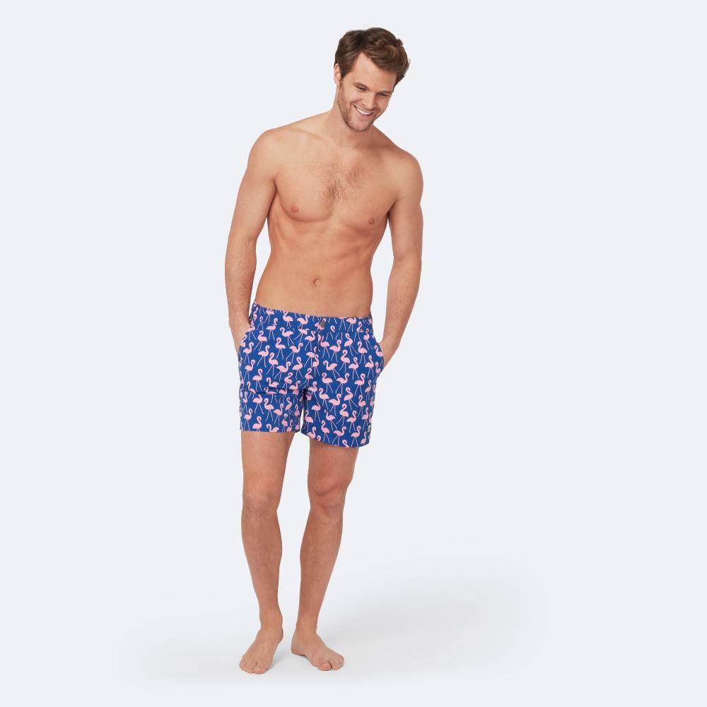 Rose/ Blue Flamingo Print Swim Trunks L4708