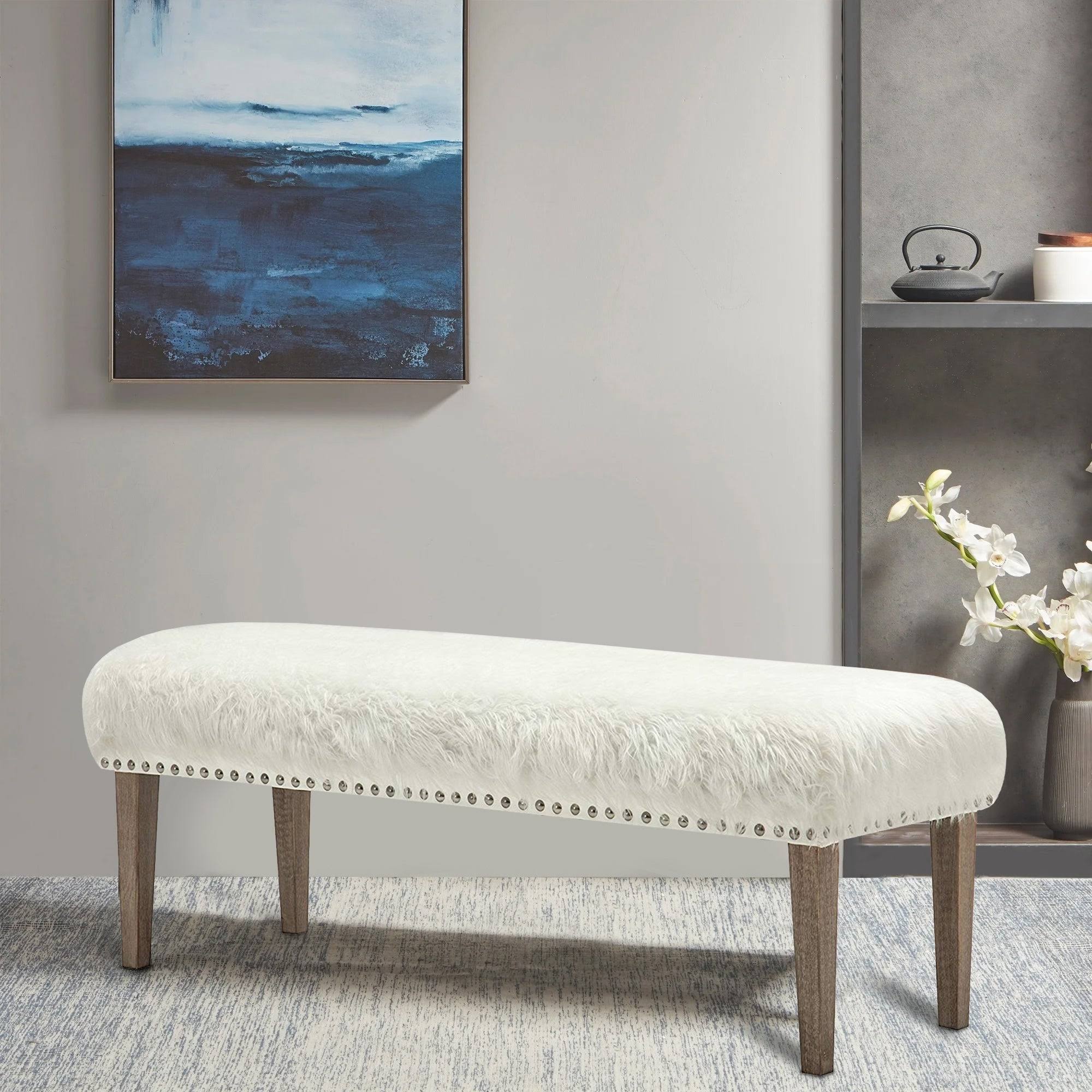 White Faux Leather Makeup Bench H14198