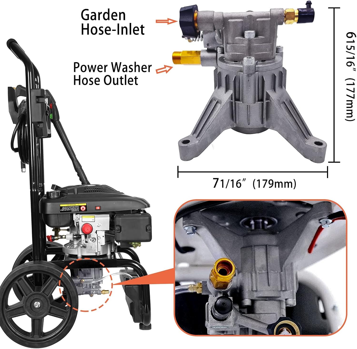 Vertical Pressure Washer Pump, 7/8'' Shaft, 2400-2800PSI F174