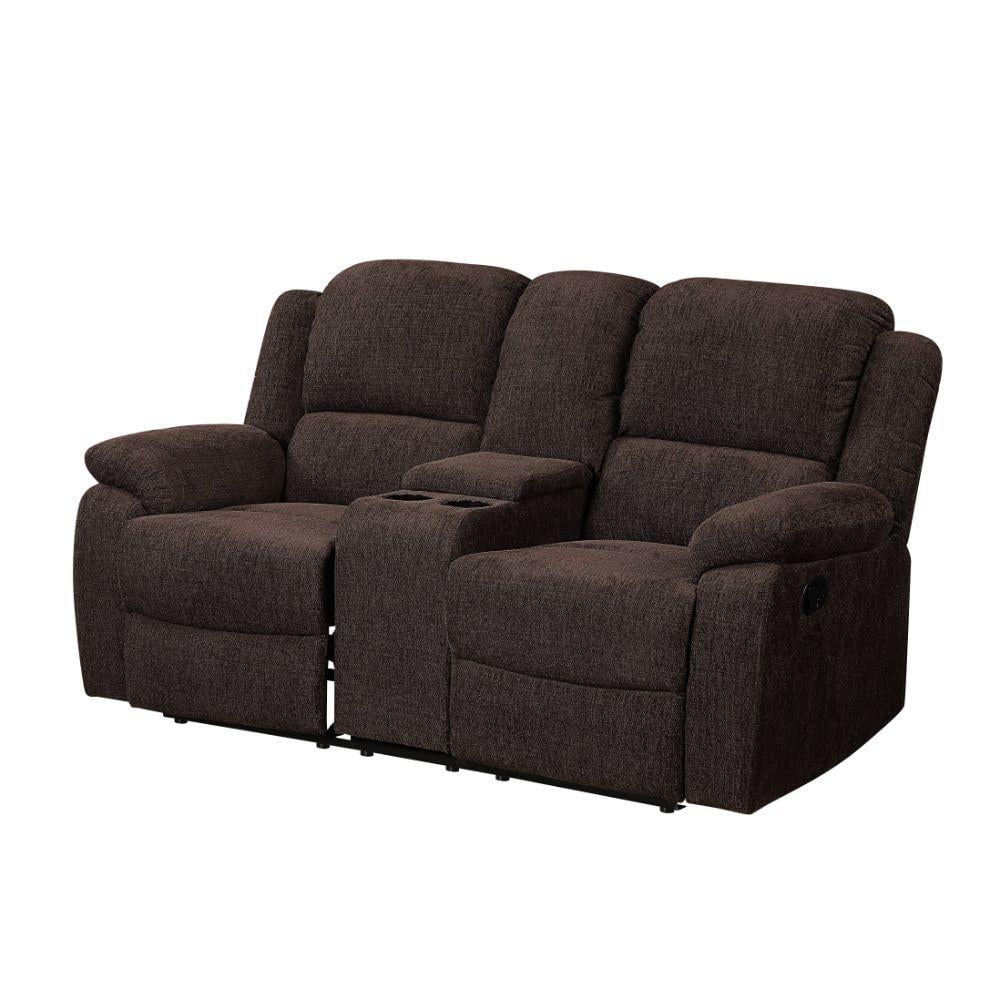 Brown Chenille Sofa and Loveseat with Console B7109