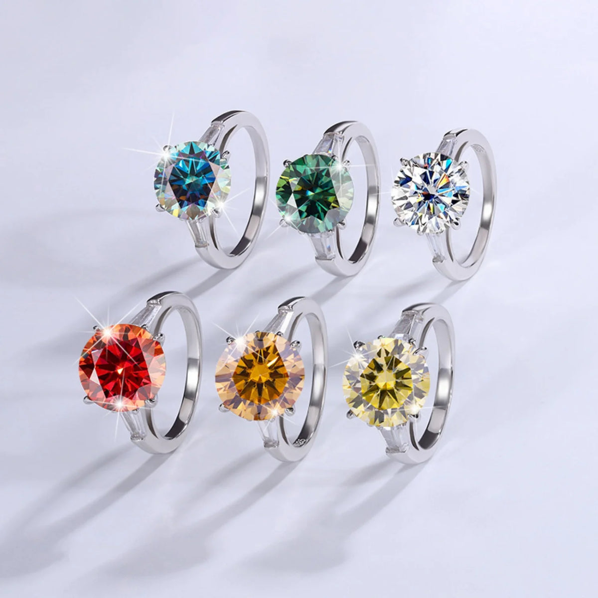 5ct Round Cut Moissanite Sterling Silver Engagement Rings with Certificate C823875