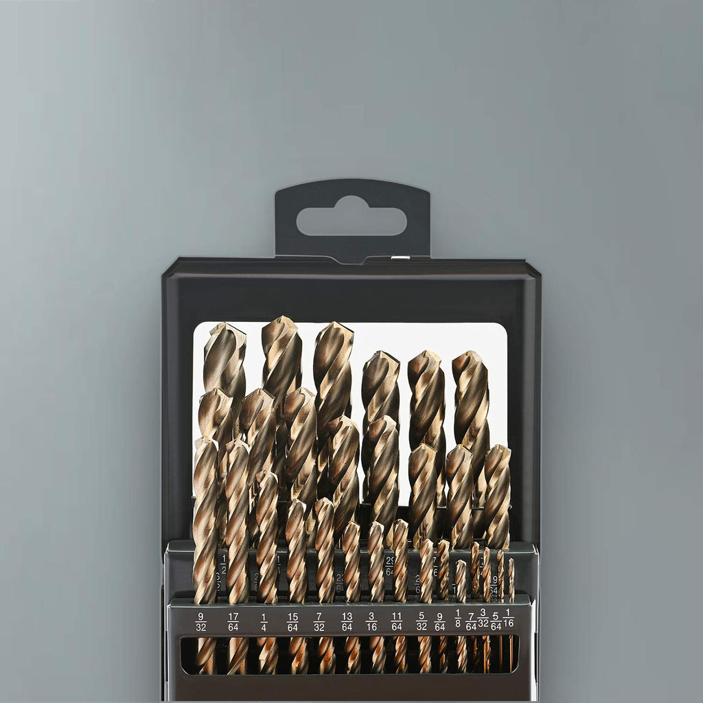 29PCS HSS Cobalt Drill Bits Set 1/16 to 1/2 with Three Flute D23430