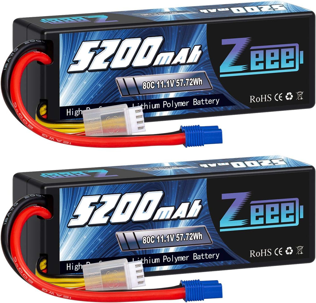 3S Lipo Battery 5200mAh 11.1V 80C with EC3 Plug Hard Case Battery (2 Pack) M721950