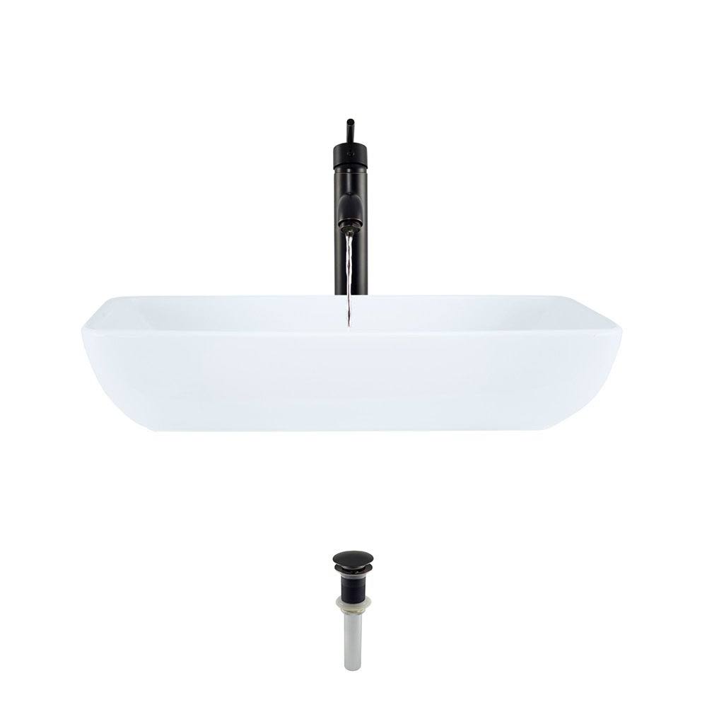 Vitreous China Rectangular Vessel Bathroom Sink with Faucet U25543