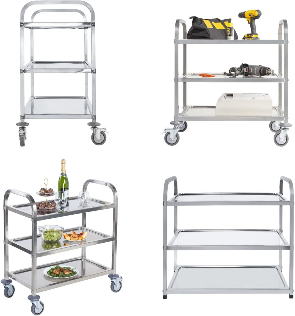 Stainless Steel 3 Tier Rolling Utility Cart with Swivel Locking Wheels H542508