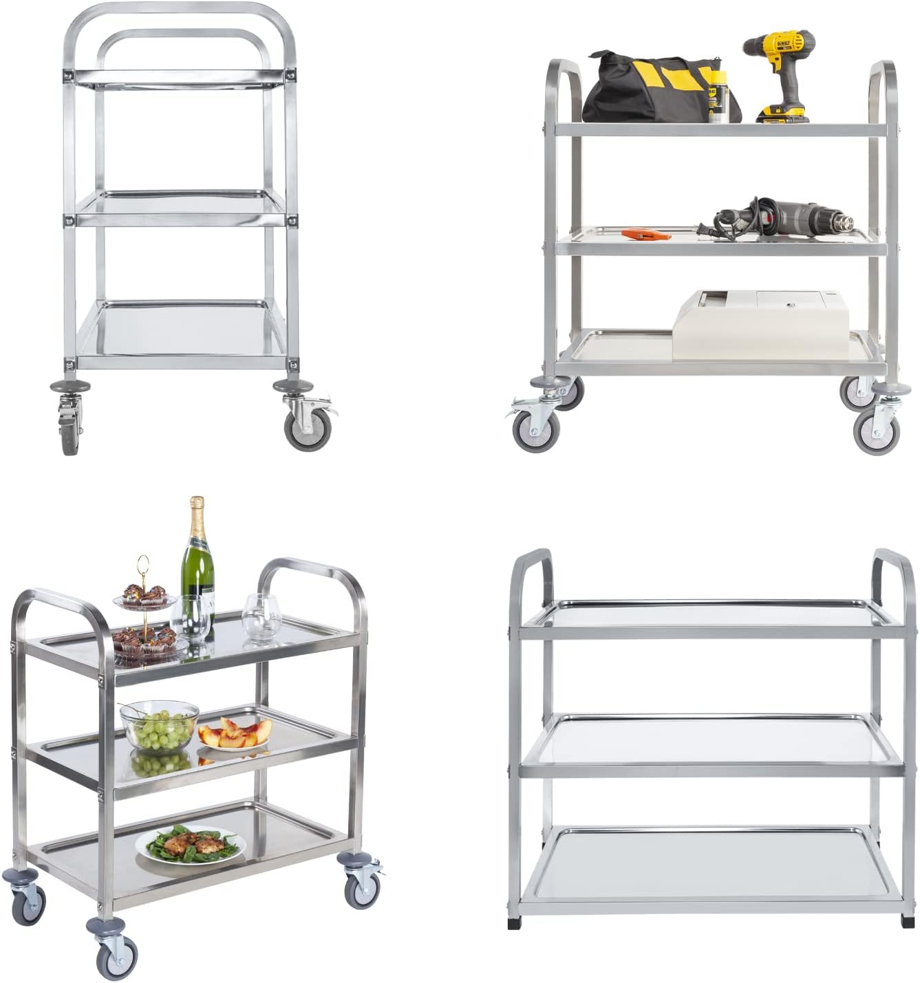Stainless Steel 3 Tier Rolling Utility Cart with Swivel Locking Wheels H542508