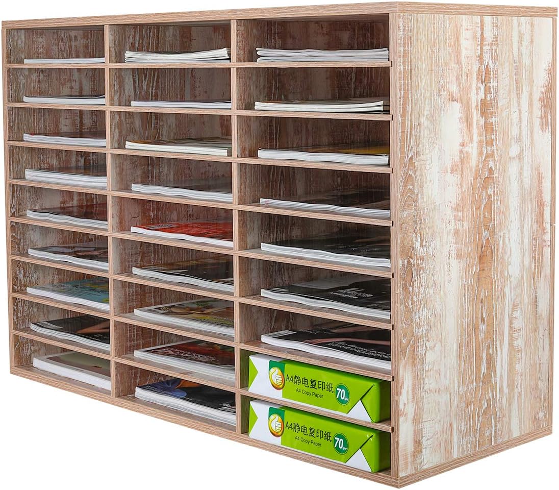 Brown Wood Desktop Literature Organizer, 27 Compartments H15726