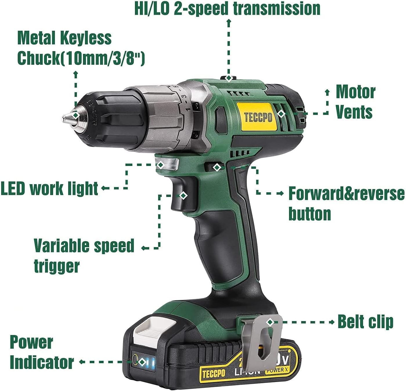 Cordless Drill Set, 29Pcs Power Drill Set, 310 In-lbs, 2-Speed, 21+1 Torque Setting, 2.0Ah Battery & Fast Charger T481