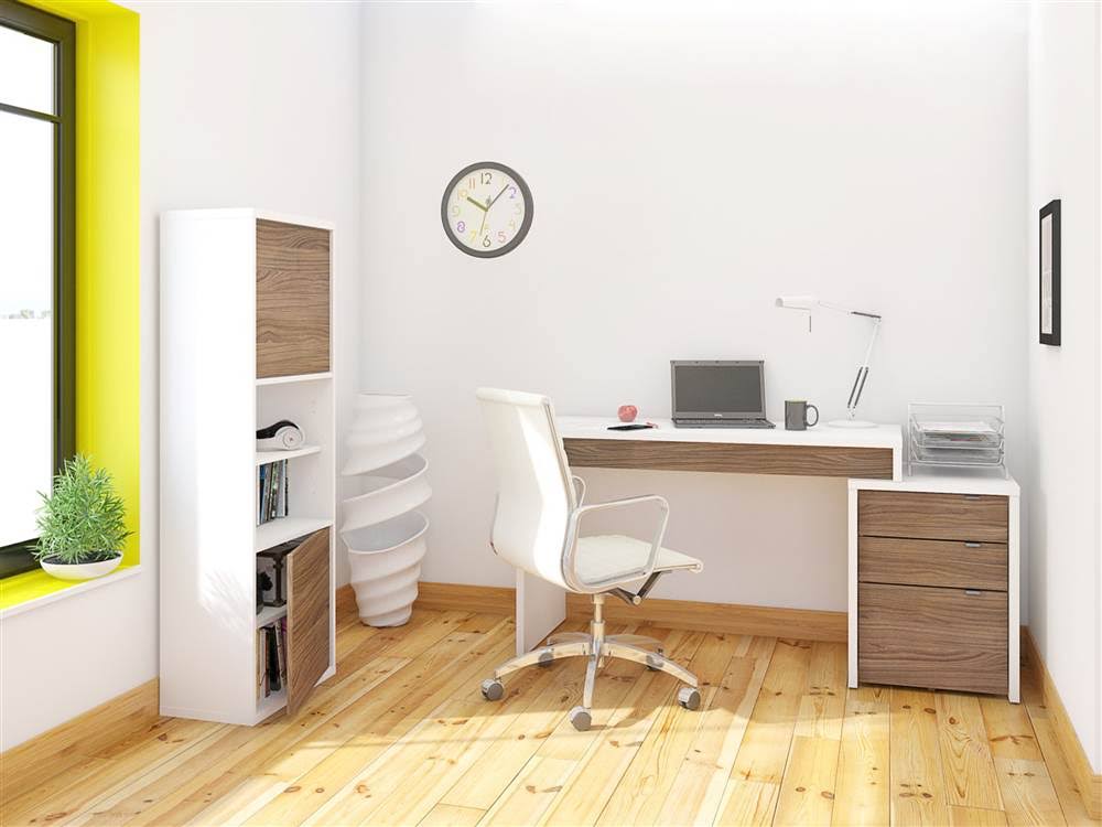 White and Walnut 2-Door Bookcase L149