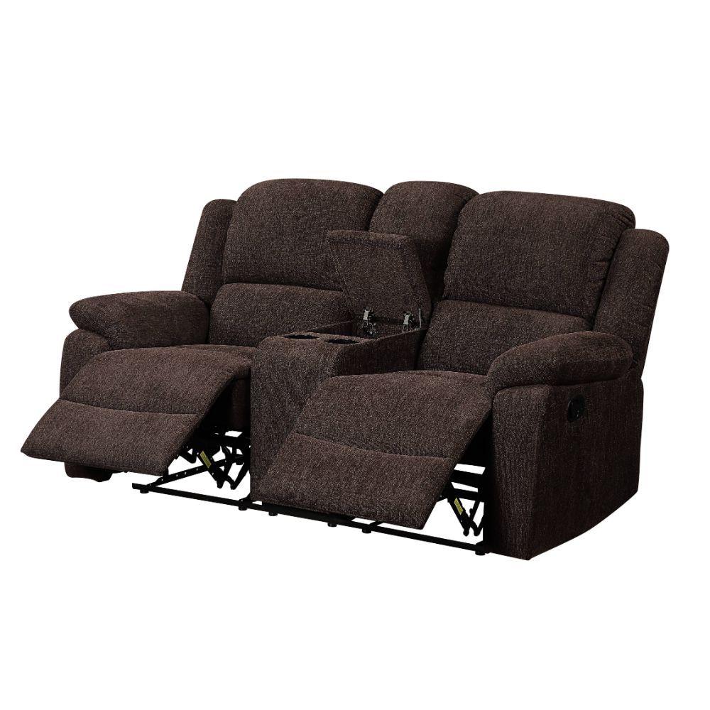 Brown Chenille Sofa and Loveseat with Console B7109