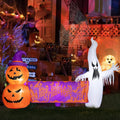 8FT Halloween Inflatables Outdoor Decoration Ghost Pumpkin Holding Happy Halloween Banner with Built-in Lights C680110
