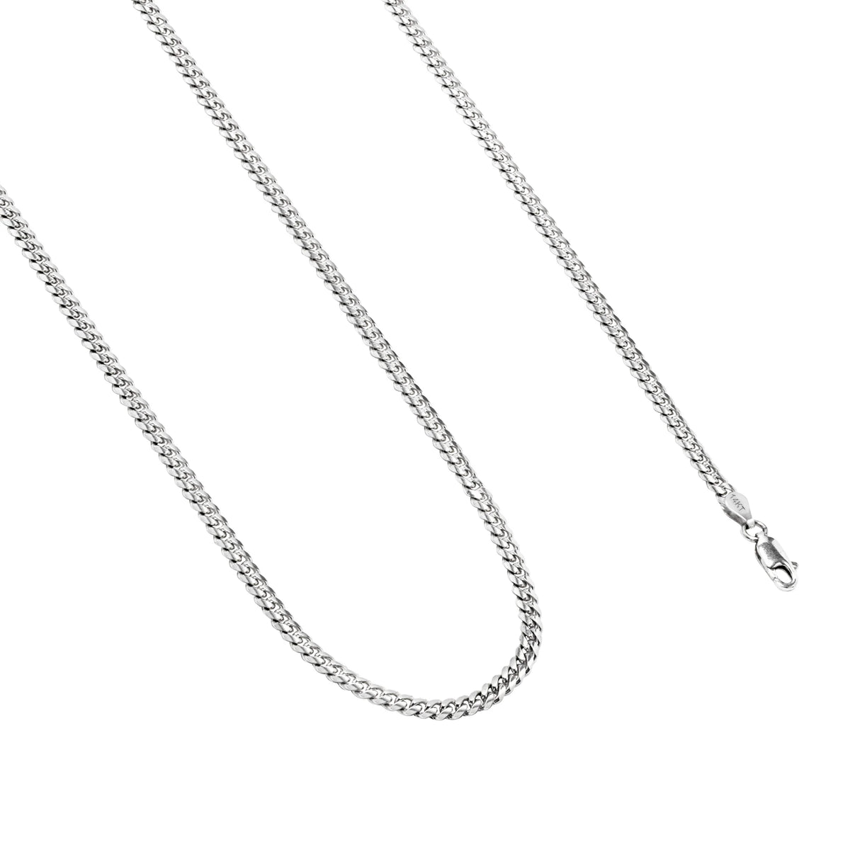14k White Gold Solid Miami Cuban Link Chain Pendant Necklace 16" - 30" A588688