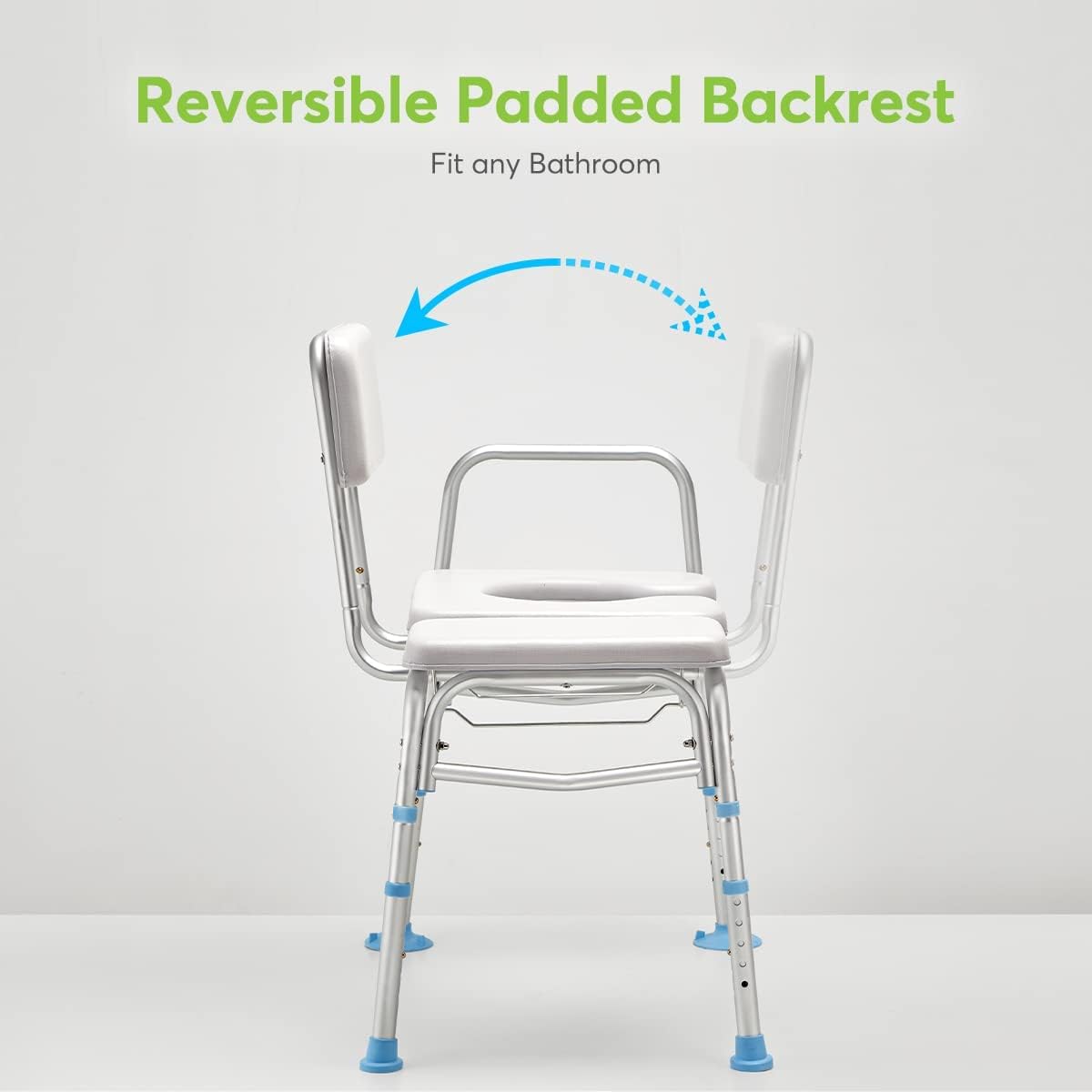 Bathtub Transfer Bench with Commode Opening, Padded Shower Bench with Removable Backrest & Adjustable Legs N946