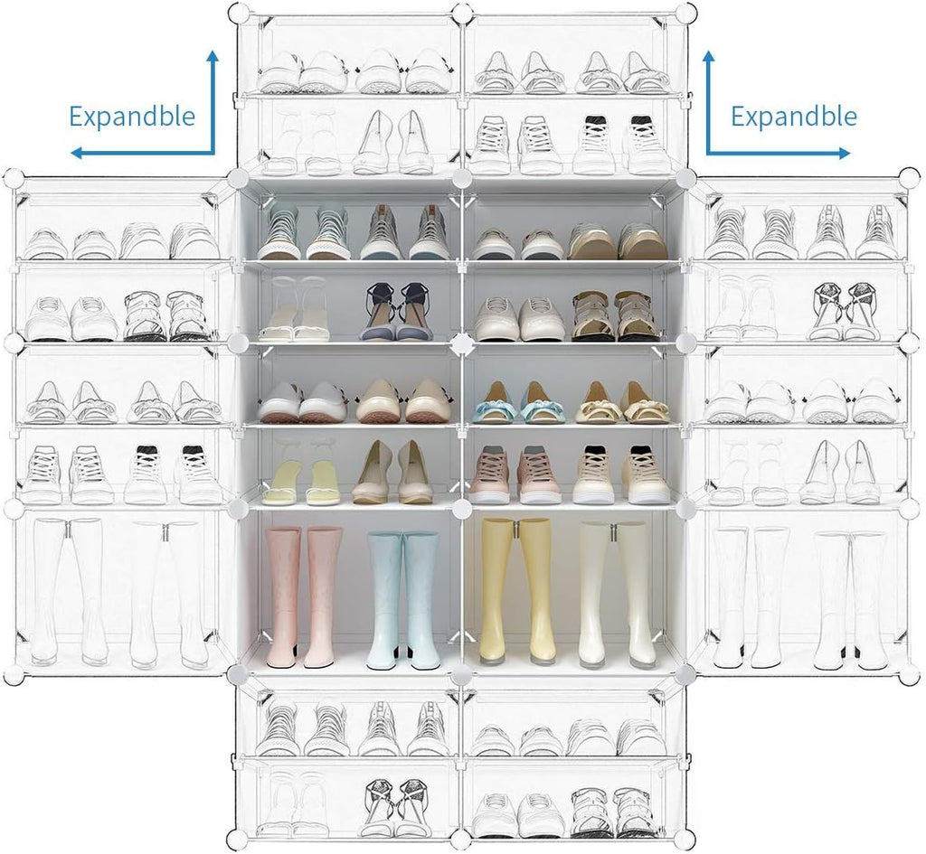 White 72 Pair Plastic Shoe Rack with Doors E775