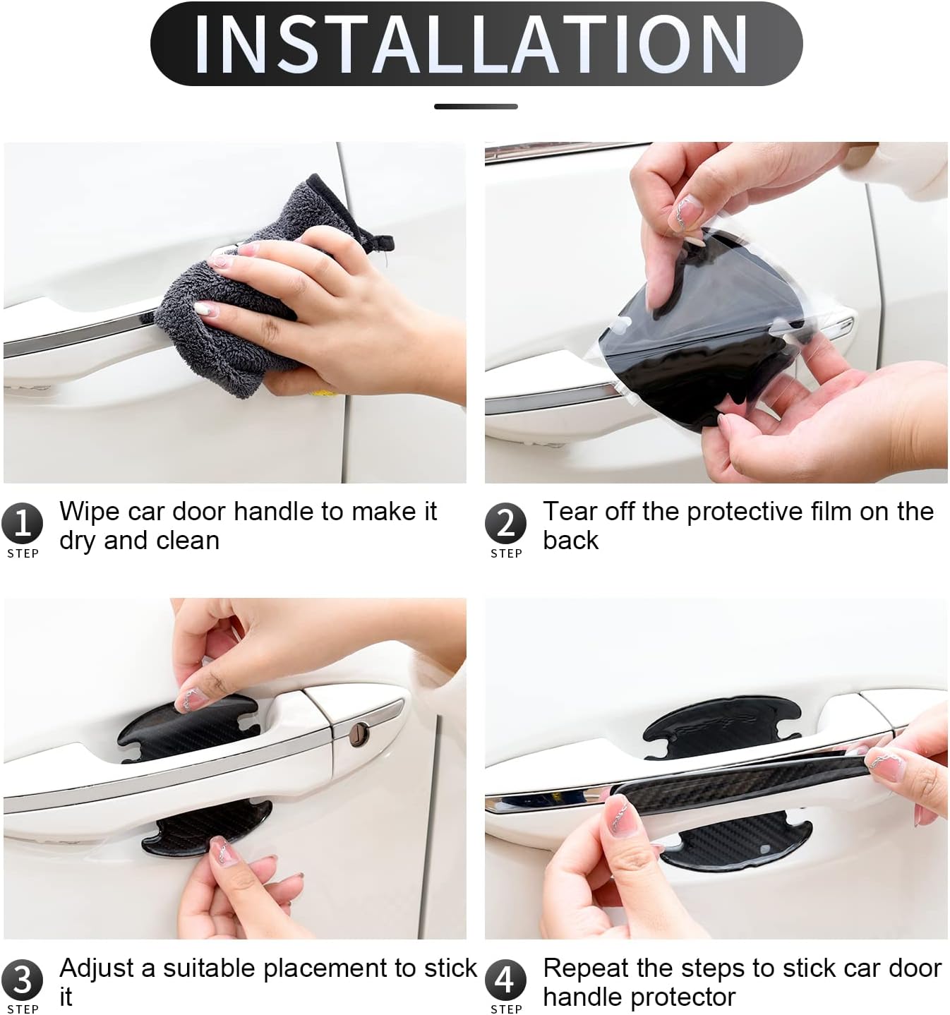 8PCS Black Carbon Fiber Texture Car Door Handle Scratch Protector B428