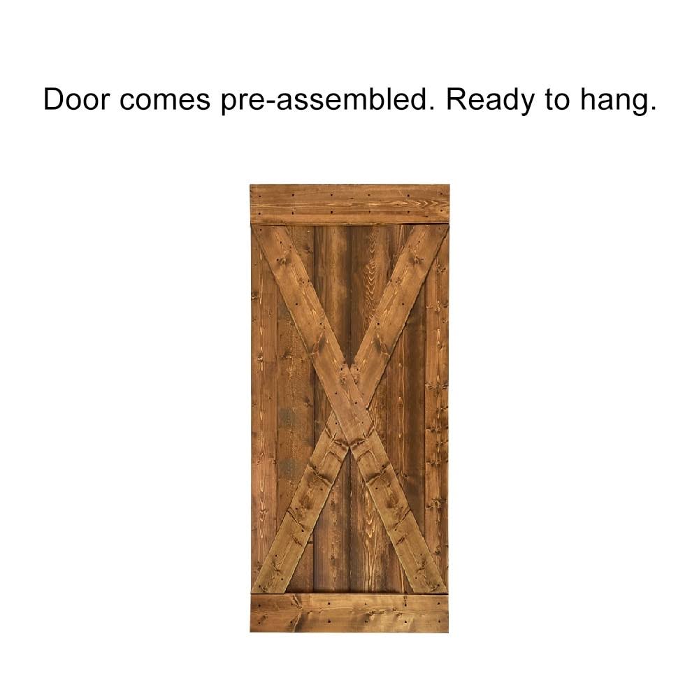 Red Walnut Stained Wood Interior Sliding Barn Door with Hardware Kit J8976