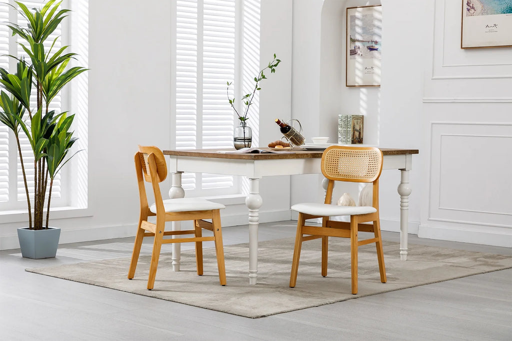 White Faux Leather Rattan Dining Chairs Set of 2 H55384
