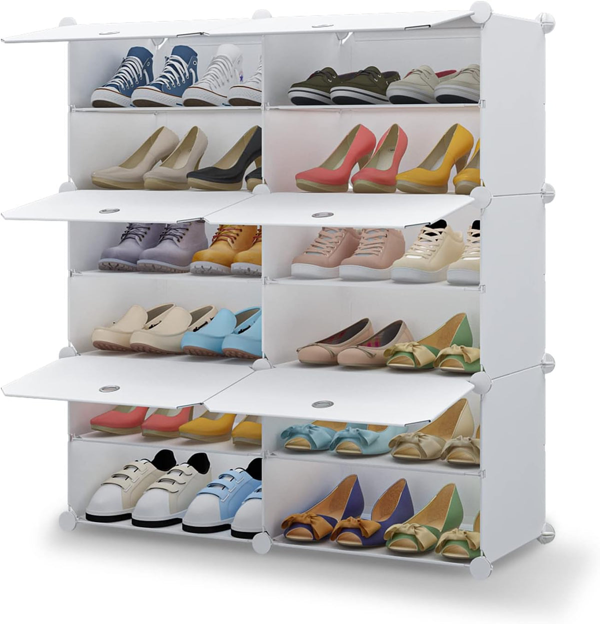 White 72 Pair Plastic Shoe Rack with Doors E775