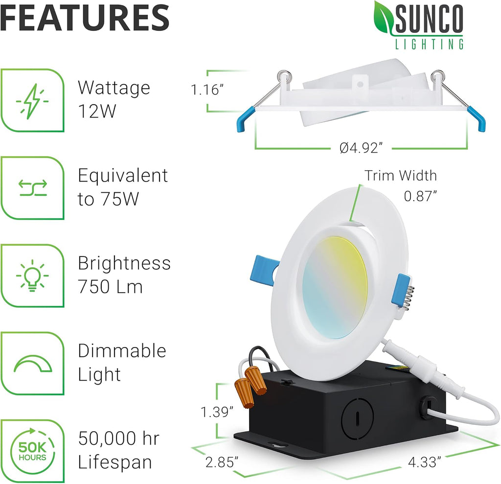 12W=75W 750 LM Adjustable CCT Dimmable IC Rated LED Recessed Light 6 Pack K609154