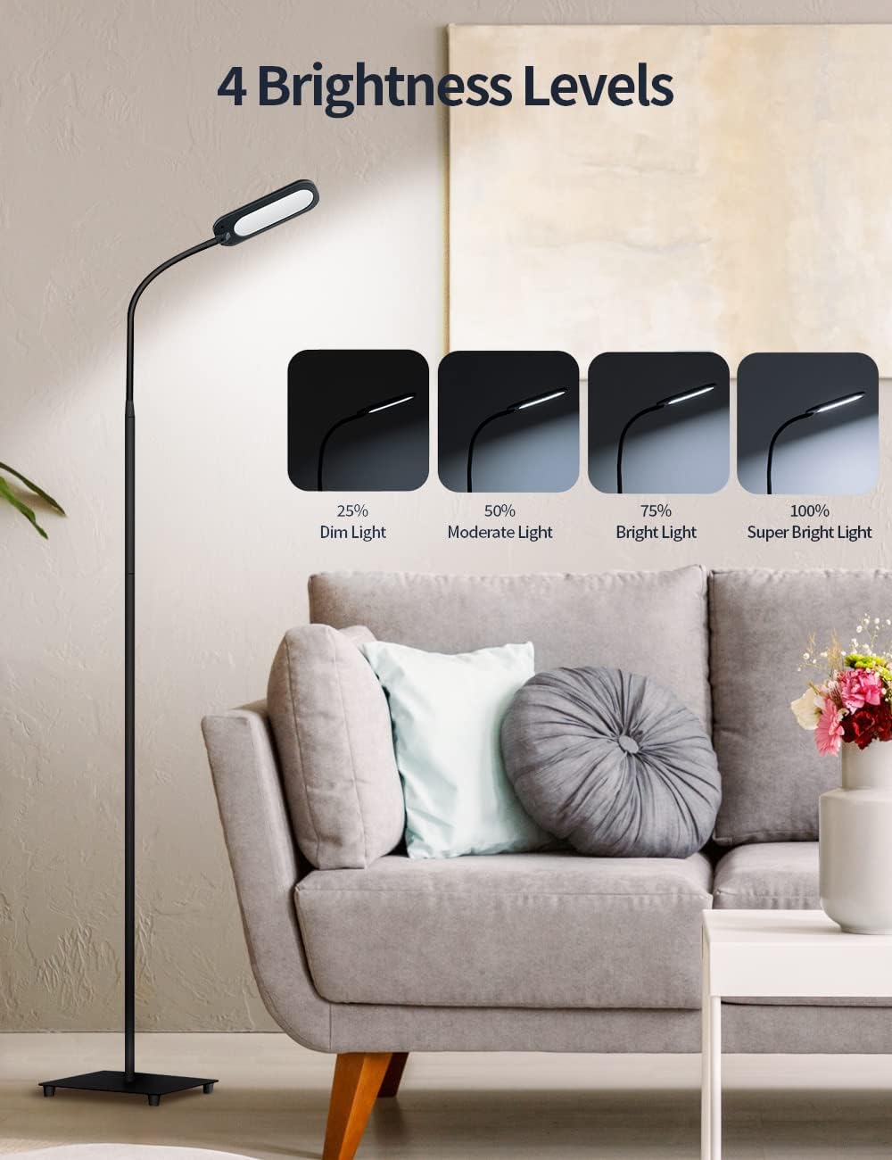 Black LED Floor Lamp with Adjustable Gooseneck U3043