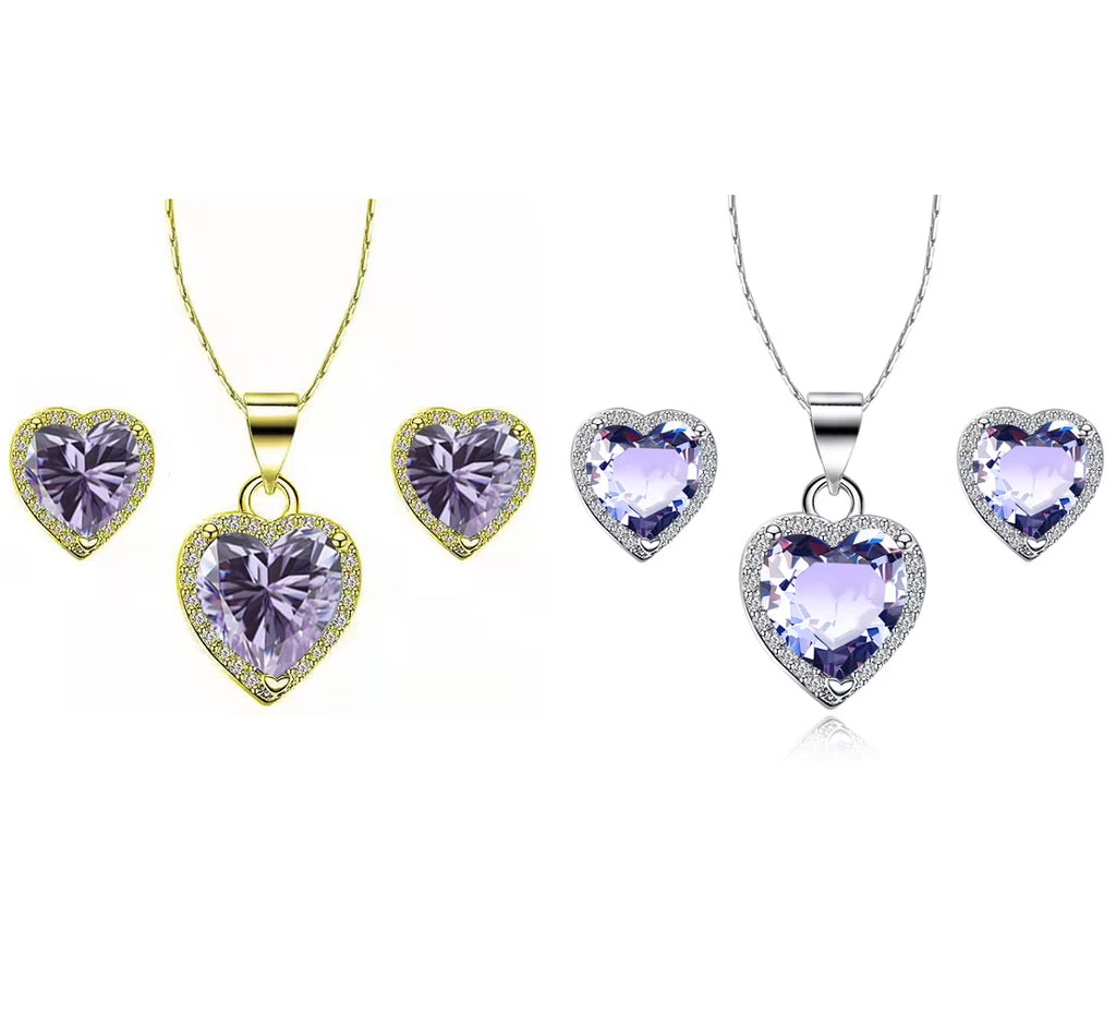 24k Yellow and White Gold Plated Amethyst Necklace Set 18 inch V23848