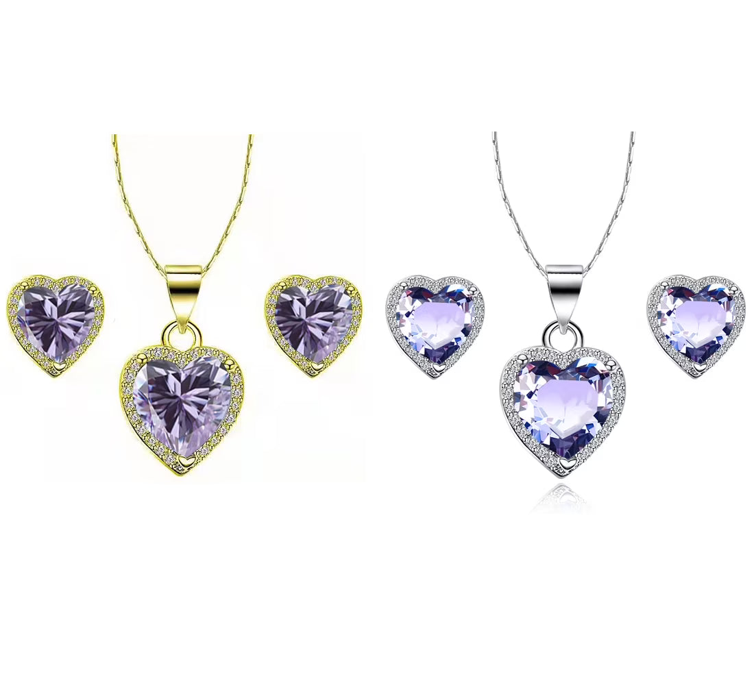 24k Yellow and White Gold Plated Amethyst Necklace Set 18 inch V23848