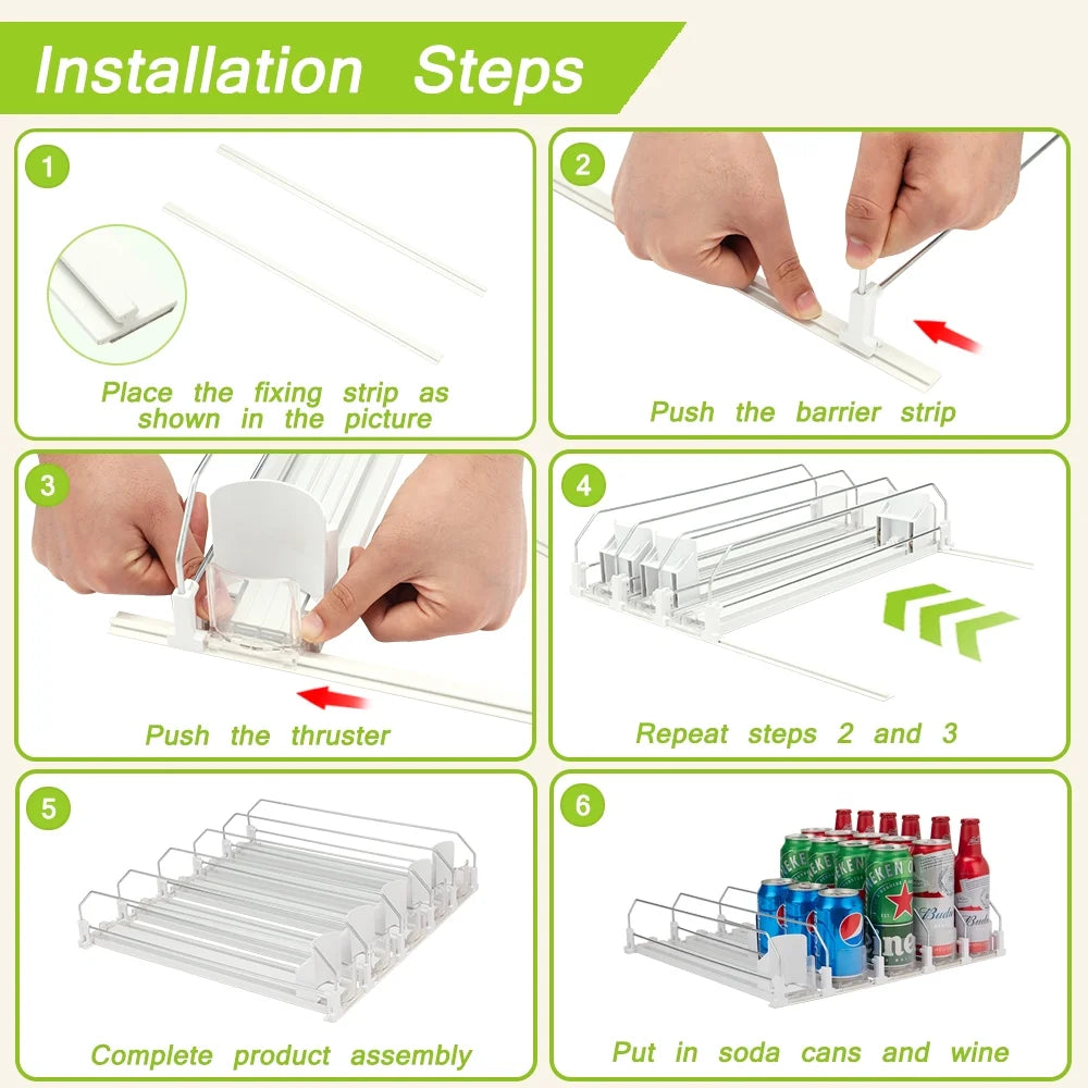 5 Rows Drink Organizer for Fridge, 16.14in Depth, White C98802
