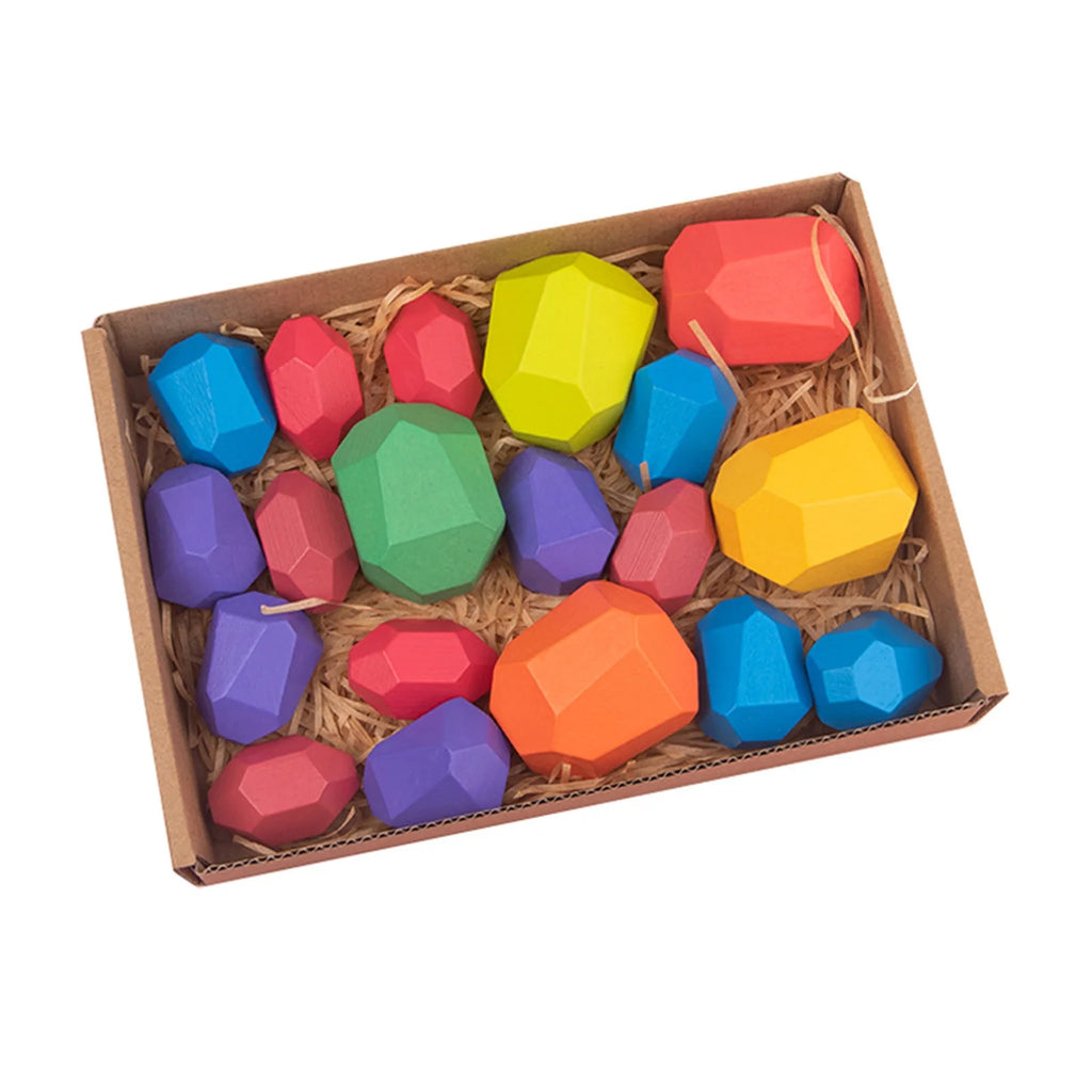 Wooden Stone Building Block Stacking Game Rainbow Toy V318081