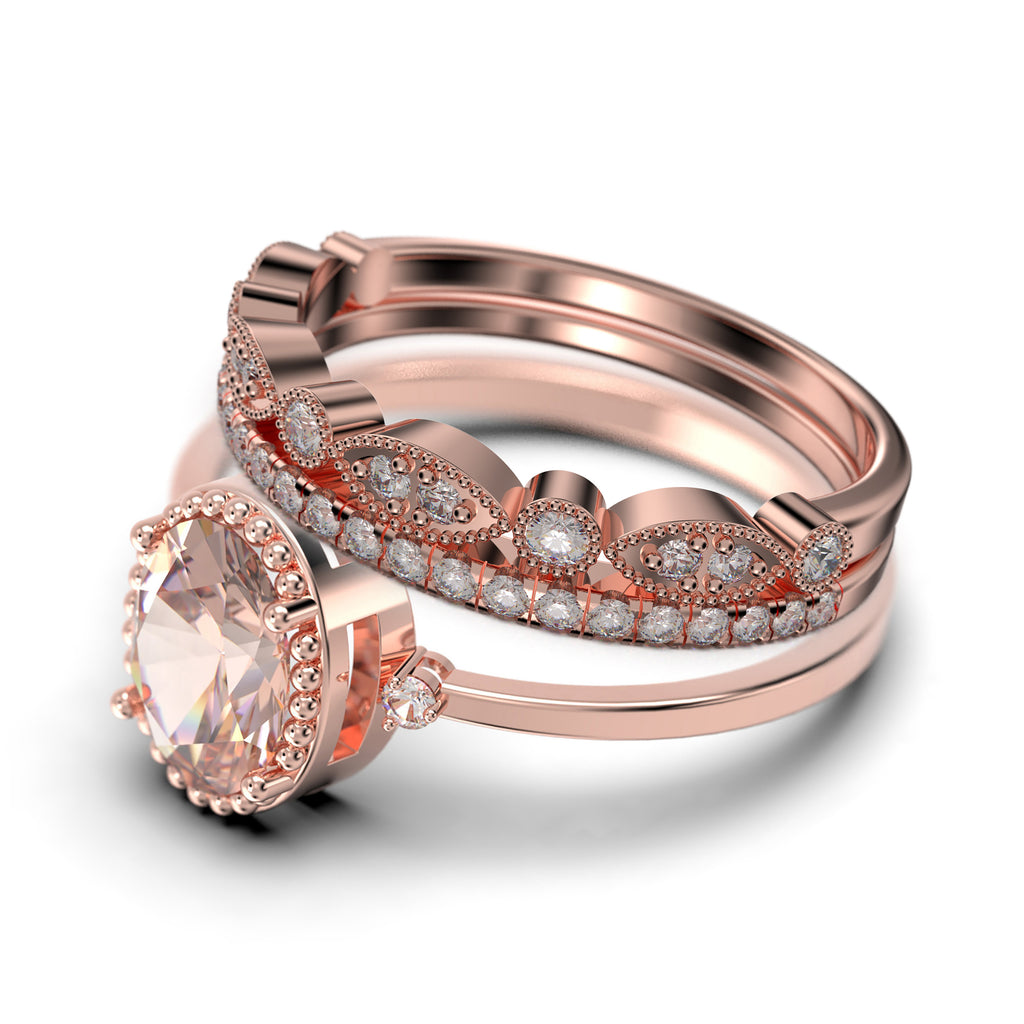 2.35 Carat Oval Cut Morganite And Diamond Moissanite Engagement Ring In 925 Sterling Silver With 18k Rose Gold Plating C4324