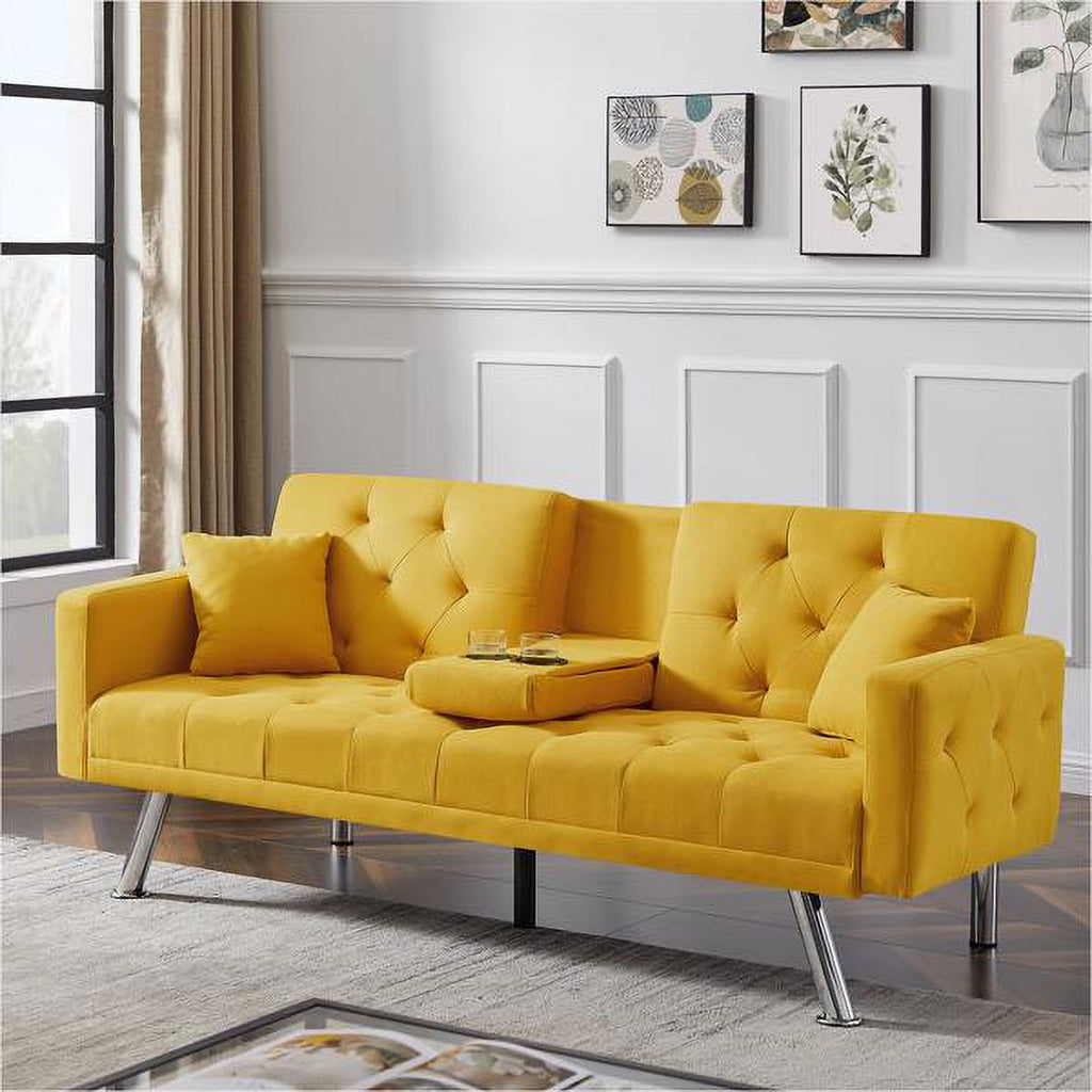 Yellow Linen Convertible Sofa and Bed Z7329